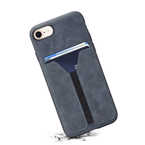 Denior For Apple iPhone SE 2022 Leather Case with Elastic Wallet Card Holder Slot Pocket Cover - Grey