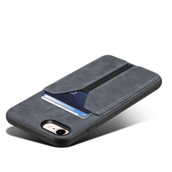 Denior For Apple iPhone SE 2022 Leather Case with Elastic Wallet Card Holder Slot Pocket Cover - Grey