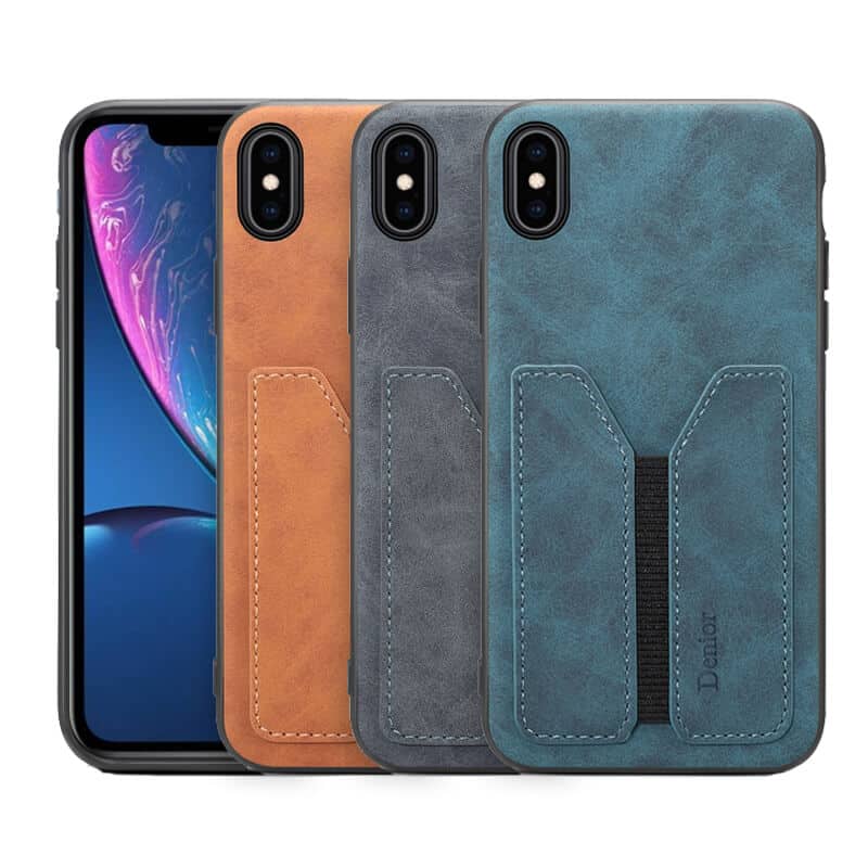 Denior For Apple iPhone X XS XR Leather Case with Elastic Wallet Card Holder Slot Pocket Cover