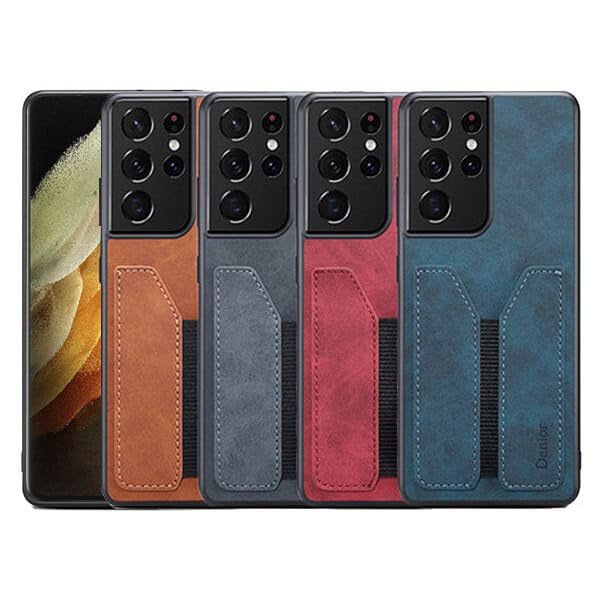 Denior For Samsung Galaxy S21 S21 FE S21 Ultra Leather Case with Elastic Wallet Card Holder Slot Pocket Cover