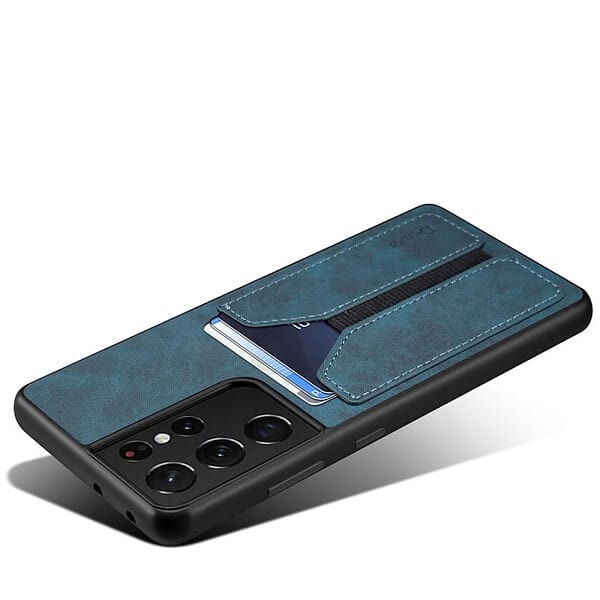 Denior For Samsung Galaxy S21 Ultra Leather Case with Elastic Wallet Card Holder Slot Pocket Cover - Blue