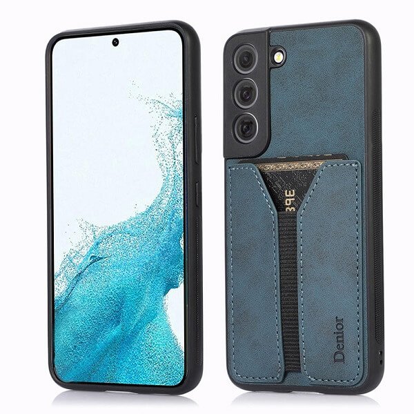 Denior For Samsung Galaxy S22 Leather Case with Elastic Wallet Card Holder Slot Pocket Cover - Blue