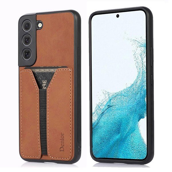 Denior For Samsung Galaxy S22 Leather Case with Elastic Wallet Card Holder Slot Pocket Cover - Brown