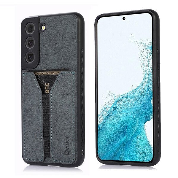 Denior For Samsung Galaxy S22 Leather Case with Elastic Wallet Card Holder Slot Pocket Cover - Grey