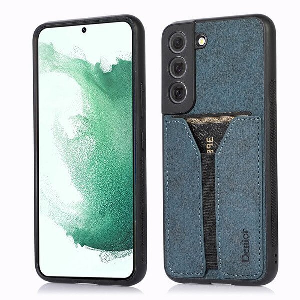 Denior For Samsung Galaxy S22+ S22 Plus Leather Case with Elastic Wallet Card Holder Slot Pocket Cover - Blue