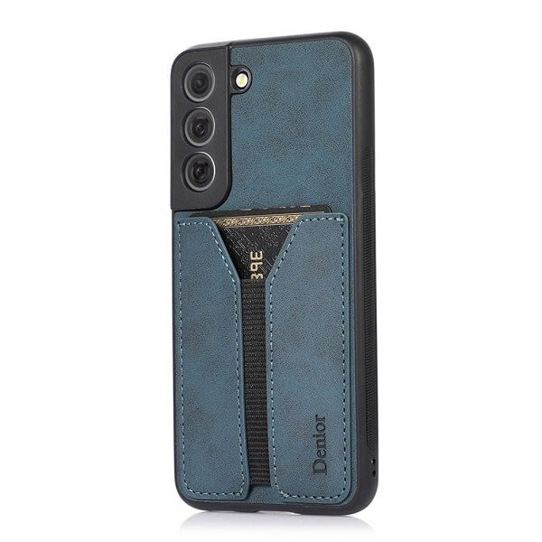 Denior For Samsung Galaxy S22+ S22 Plus Leather Case with Elastic Wallet Card Holder Slot Pocket Cover - Blue