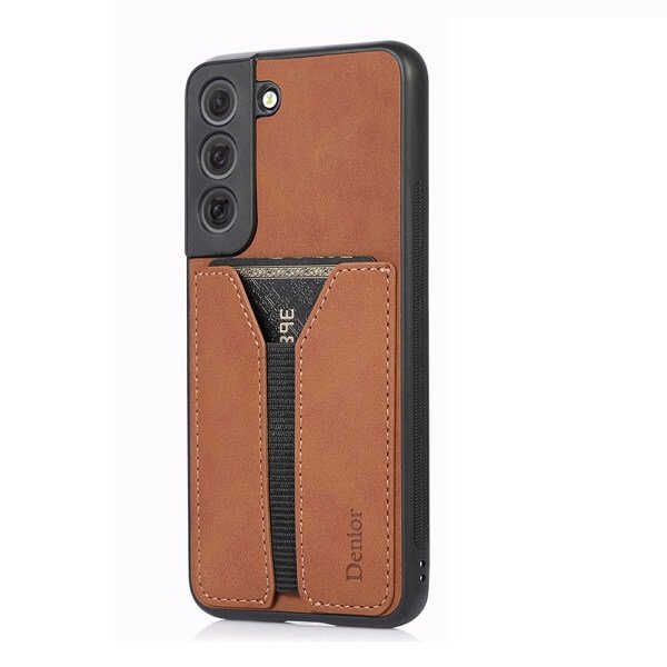 Denior For Samsung Galaxy S22+ S22 Plus Leather Case with Elastic Wallet Card Holder Slot Pocket Cover - Brown