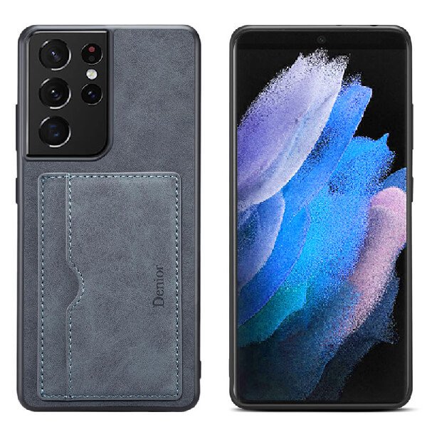 Denior For Samsung Galaxy S23 Ultra Leather Case with Elastic Wallet Card Holder Slot Pocket Cover - Grey