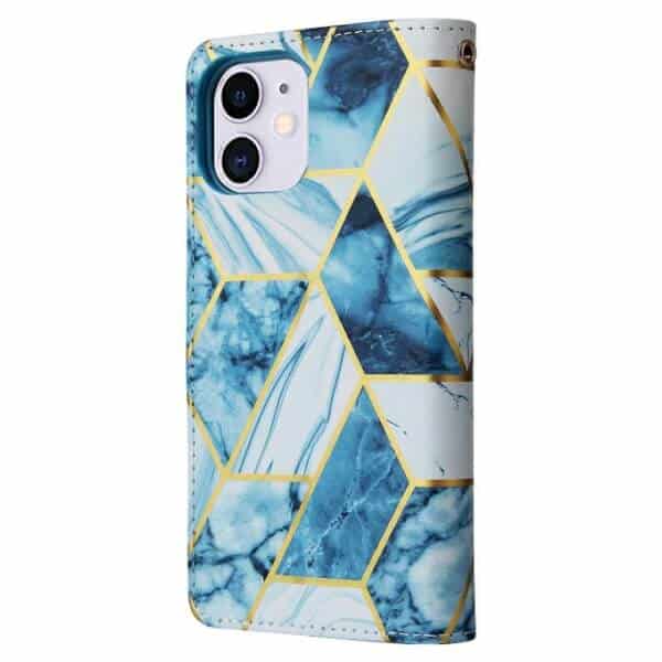 Fashion Design For Apple iPhone 11 Case Marble Painting Pattern With Lanyard Flip Wallet Case Leather Card Slots Stand Cover (Blue Gilding)