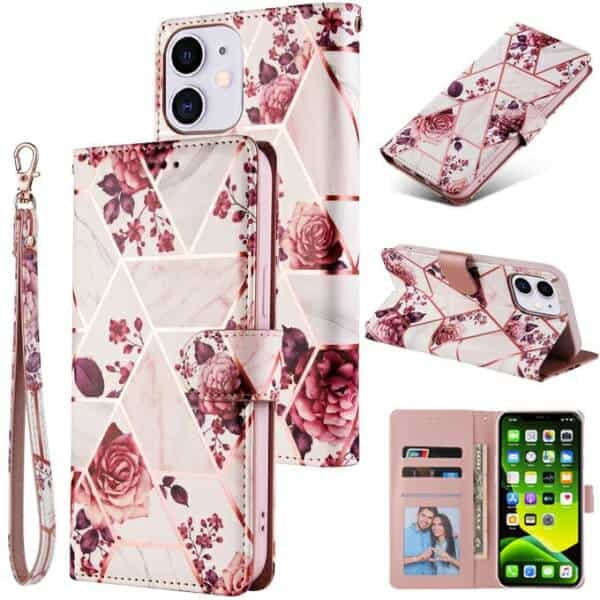 Fashion Design For Apple iPhone 11 Case Marble Painting Pattern With Lanyard Flip Wallet Case Leather Card Slots Stand Cover (Rose Gilding)