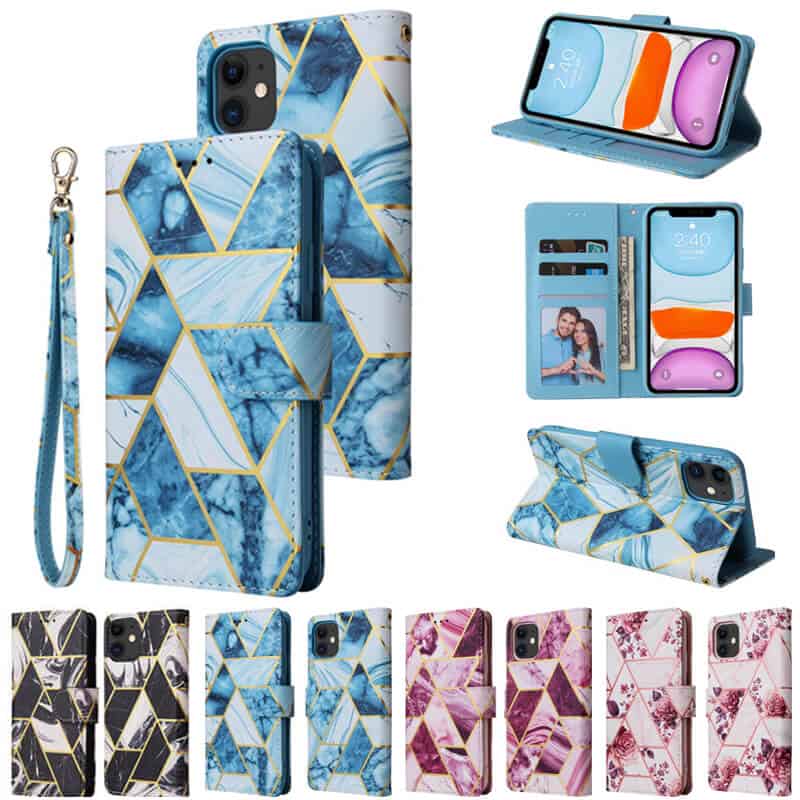 Fashion Design For Apple iPhone 11 Case Marble Painting Pattern With Lanyard Flip Wallet Case Leather Card Slots Stand Cover