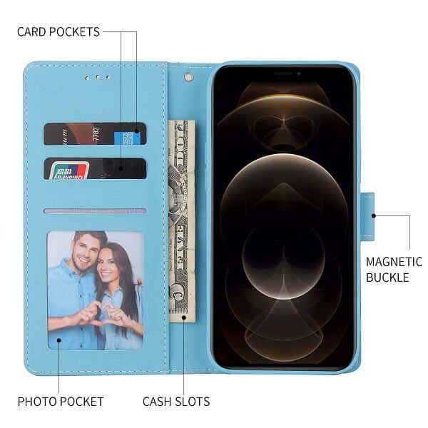 Fashion Design For Apple iPhone 12 12 Pro Case Marble Painting Pattern With Lanyard Flip Wallet Case Leather Card Slots Stand Cover (Blue Gilding)
