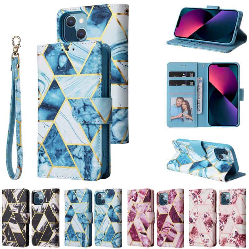 Fashion Design For Apple iPhone 13 Case Marble Painting Pattern With Lanyard Flip Wallet Case Leather Card Slots Stand Cover