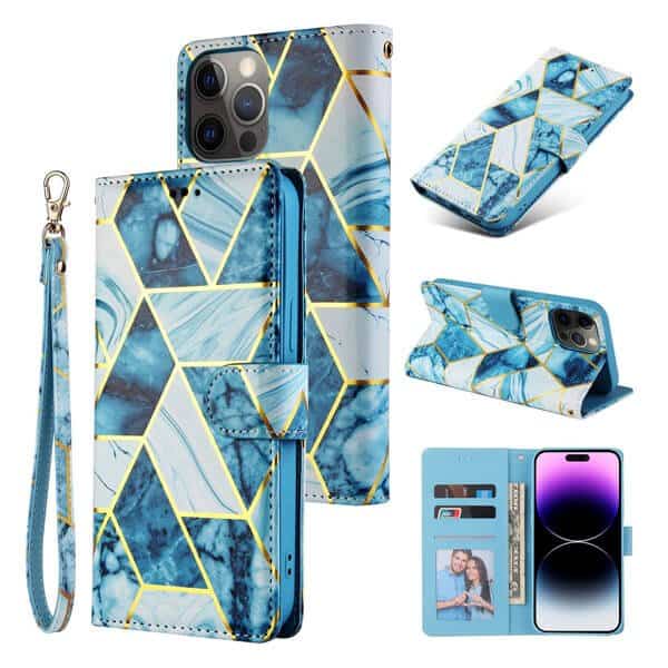 For Apple iPhone 15, 15 Plus, 15 Pro, 15 Pro Max Case Marble Painting Pattern With Flip Wallet Case Leather Card Slots Stand Cover