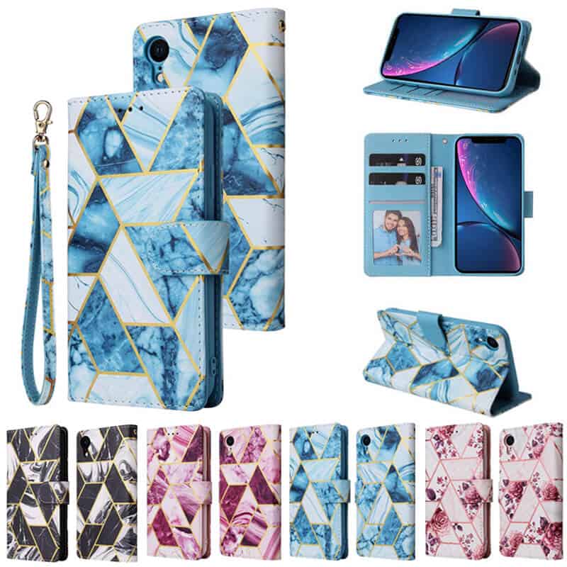 Fashion Design For Apple iPhone XR Case Marble Painting Pattern With Lanyard Flip Wallet Case Leather Card Slots Stand Cover