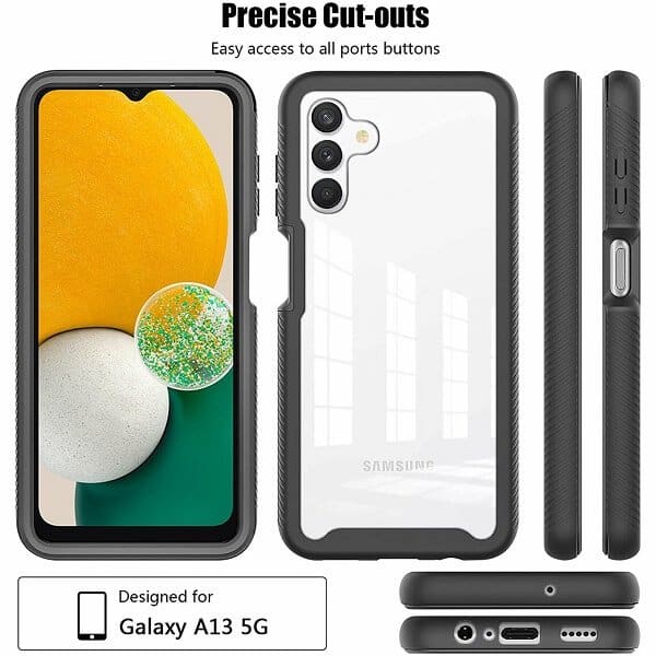 For 5G Samsung Galaxy A13 5G (Not for 4G) Military Grade Shockproof Clear Heavy Duty Case Bumper Drop Protection Tough Cover (Black)