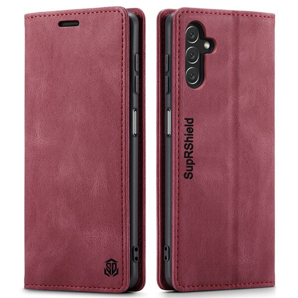 For 5G Samsung Galaxy A13 5G (Not for 4G) SupRShield Wallet Leather Card Holder Flip Protective Shockproof Magnetic Case Cover (Red)