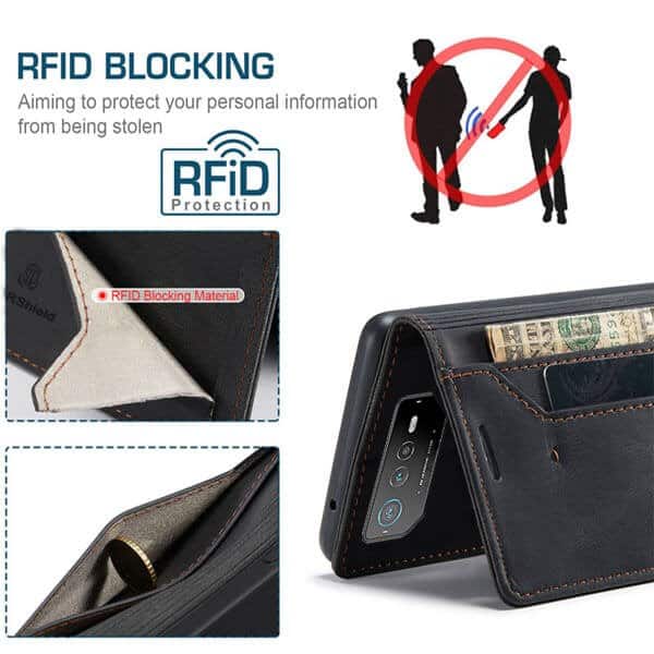For ASUS Rog 6 Rog 6 Pro Case RFID Blocking Retro Flip Premium Leather Card Holder Wallet Cover - (Black)