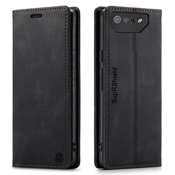 For ASUS Rog Phone 7 /7 Ultimate Case RFID Blocking Retro Flip Premium Leather Card Holder Wallet Cover - (Black)