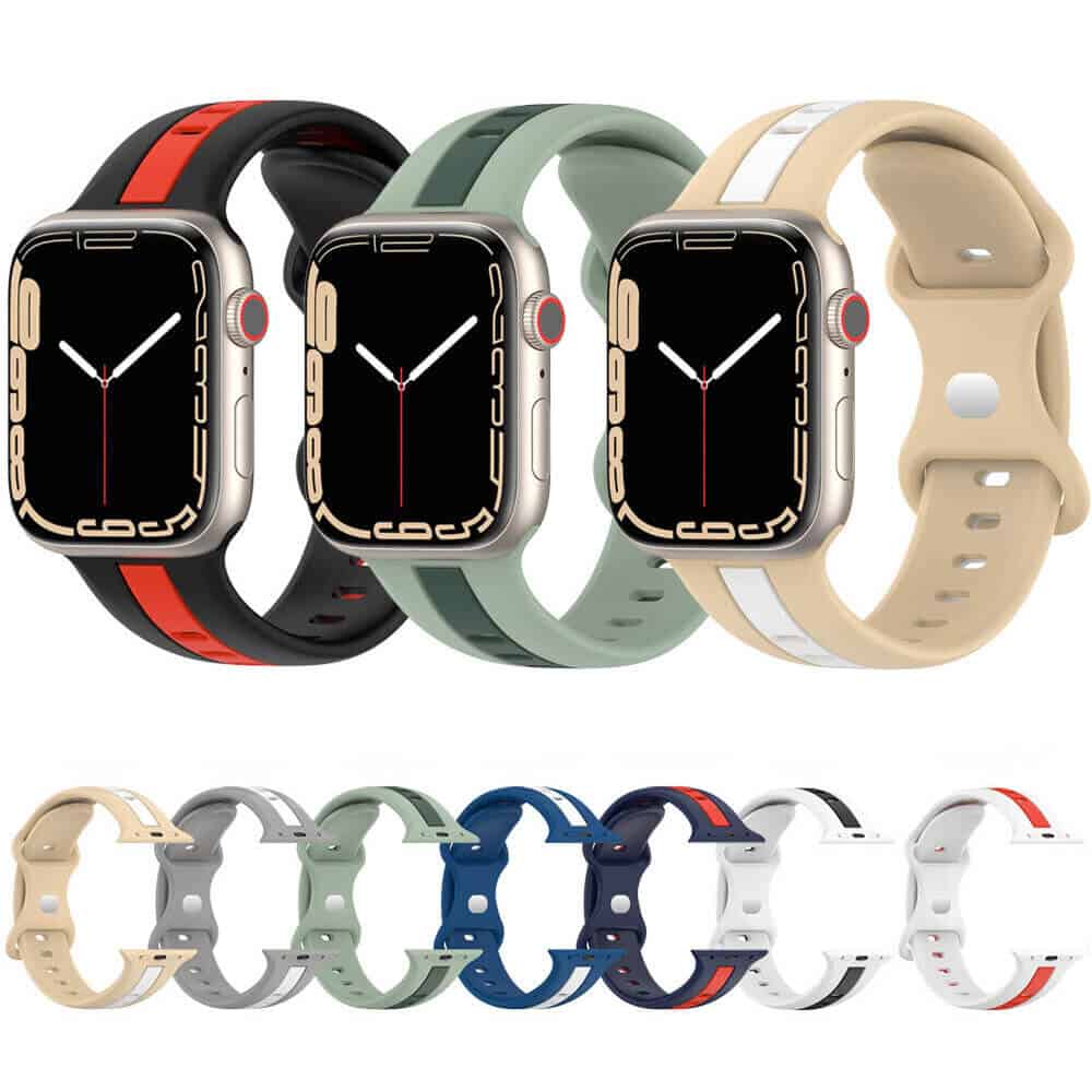 For Apple Watch Series 8 7 SE 6 5 4 3 2 1 Ultra Replacement Duel Colour Silicon Wrist Band 38mm 40mm 41mm 42mm 44mm 45mm 49mm iWatch Wristband Loop Strap