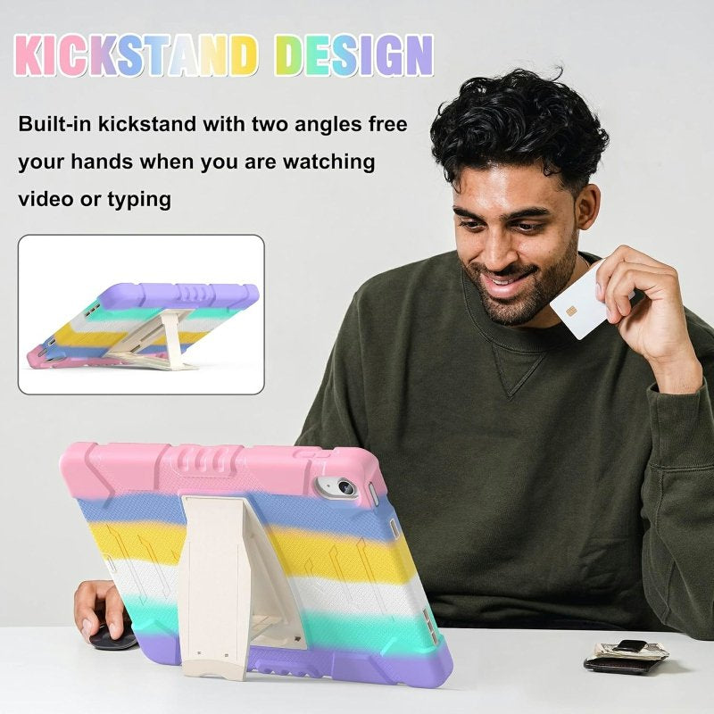 For Apple iPad 10th Gen 10.9 inch 2022 Hybrid Fancy Shockproof Heavy Duty Kickstand Case Cover ( Rainbow Stand )