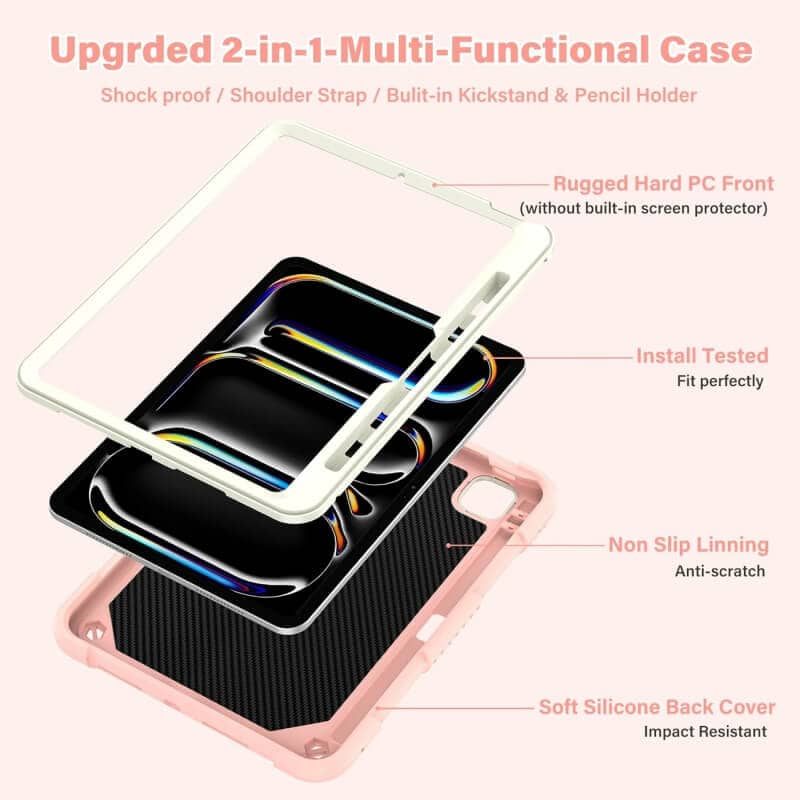 For Apple iPad Air 11 inch M2 2024 6th Generation, Butterfly Kickstand & Pencil Holder, Heavy Duty Shockproof Case Cover for Kids, Girls
