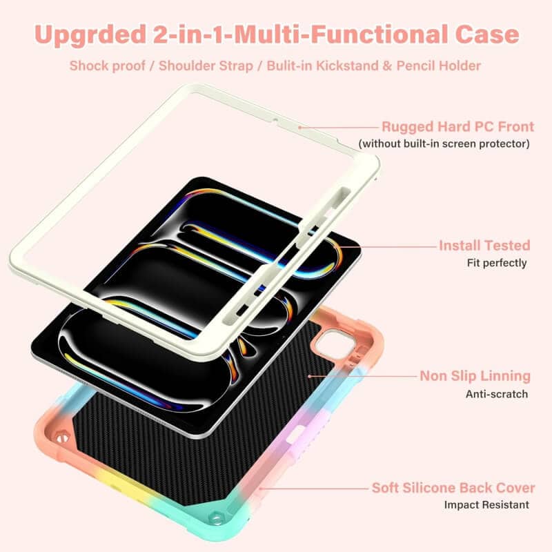 For Apple iPad Air 11 inch M2 2024 6th Generation, Butterfly Kickstand & Pencil Holder, Heavy Duty Shockproof Case Cover for Kids, Girls