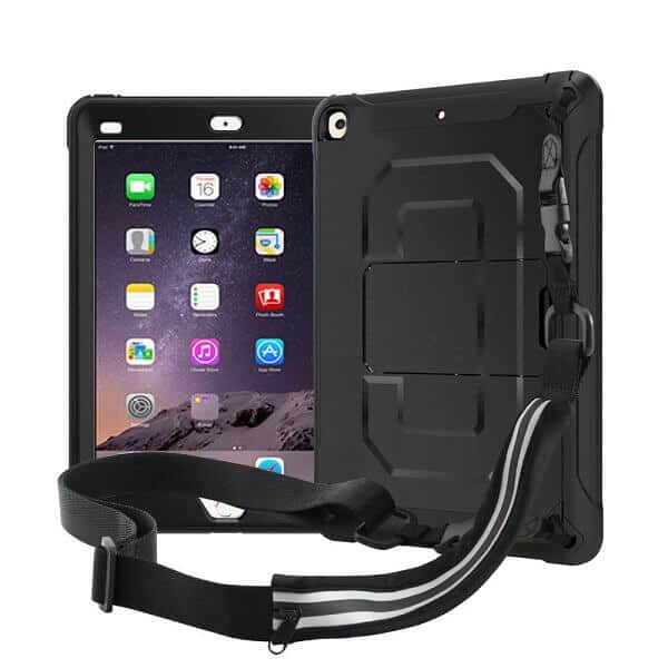 For Apple iPad Mini 1 2 3 For Kids Shockproof Protective Heavy Duty Kickstand Shoulder Belt Carry Strap Back Stand Case Cover (Black)