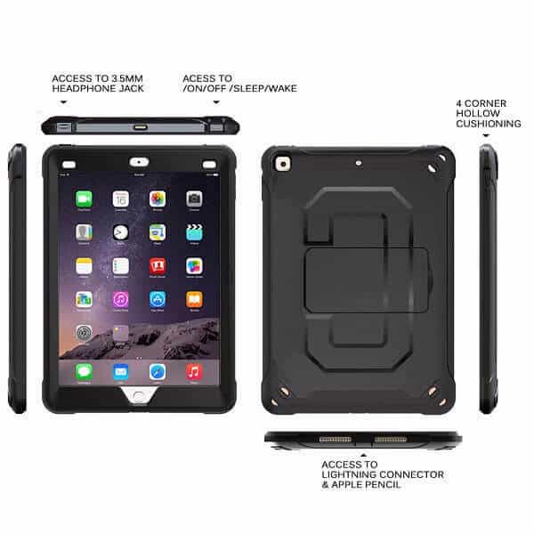 For Apple iPad Mini 1 2 3 For Kids Shockproof Protective Heavy Duty Kickstand Shoulder Belt Carry Strap Back Stand Case Cover (Black)