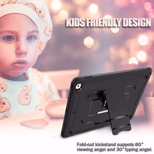 For Apple iPad Pro 11 inch 3rd Generation 2021 For Kids Shockproof Protective Heavy Duty Kickstand Shoulder Belt Carry Strap (Black)