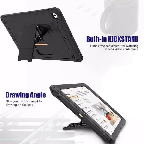 For Apple iPad Pro 11 inch 3rd Generation 2021 For Kids Shockproof Protective Heavy Duty Kickstand Shoulder Belt Carry Strap (Black)