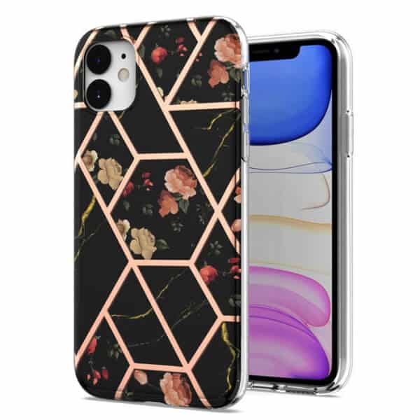 For Apple iPhone 11 Case Hard back Marble Pattern Slim Design Enhanced Camera and Screen Protection Girls and Women Cover (Black)