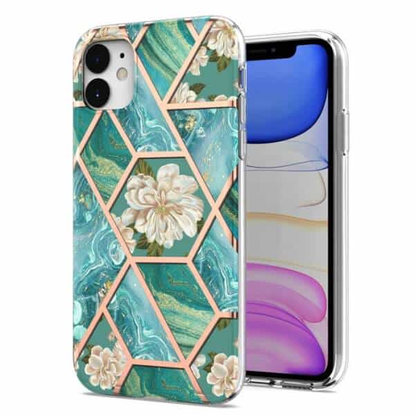 For Apple iPhone 11 Case Hard back Marble Pattern Slim Design Enhanced Camera and Screen Protection Girls and Women Cover (Green)