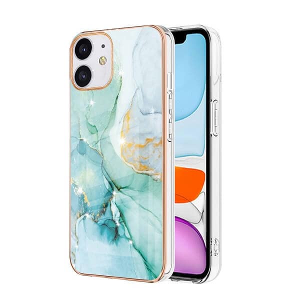 For Apple iPhone 11 Case Hard back Marble Pattern Slim Design Enhanced Camera and Screen Protection Girls and Women Cover (Green)