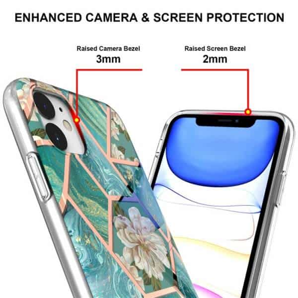 For Apple iPhone 11 Case Hard back Marble Pattern Slim Design Enhanced Camera and Screen Protection Girls and Women Cover (Green)