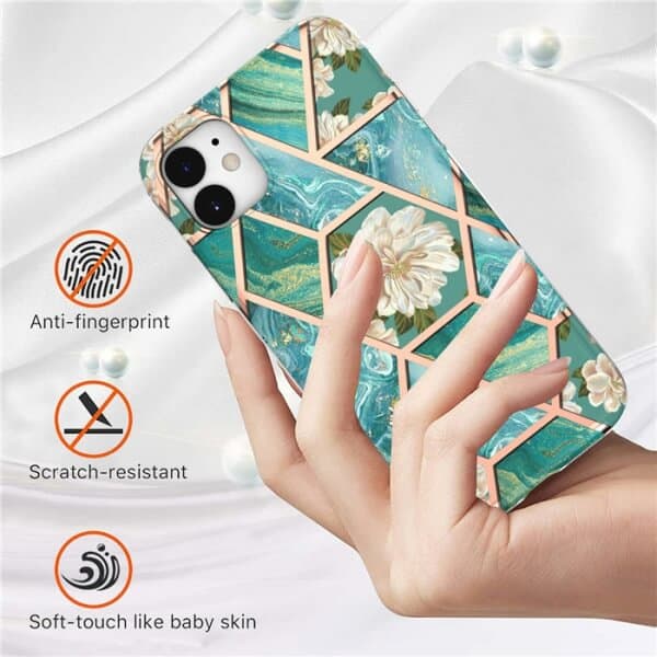 For Apple iPhone 11 Case Hard back Marble Pattern Slim Design Enhanced Camera and Screen Protection Girls and Women Cover (Green)