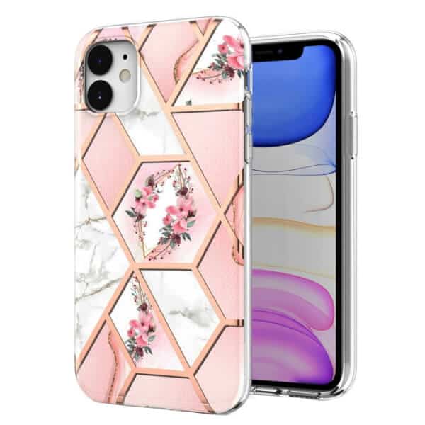 For Apple iPhone 11 Case Hard back Marble Pattern Slim Design Enhanced Camera and Screen Protection Girls and Women Cover (Pink)