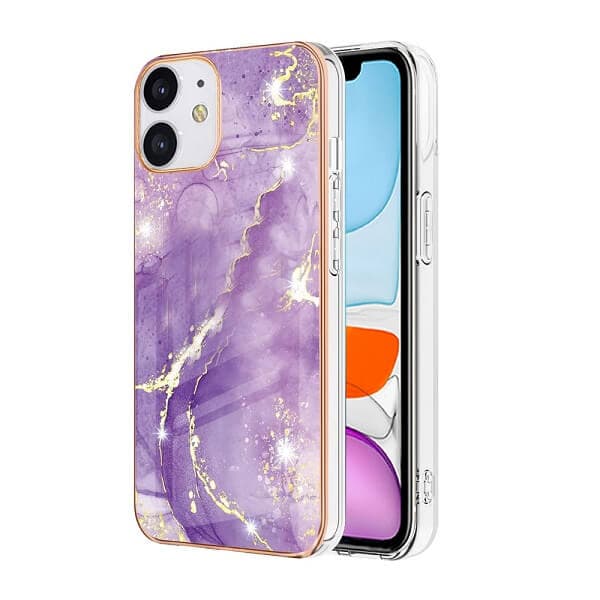 For Apple iPhone 11 Case Hard back Marble Pattern Slim Design Enhanced Camera and Screen Protection Girls and Women Cover (Purple)