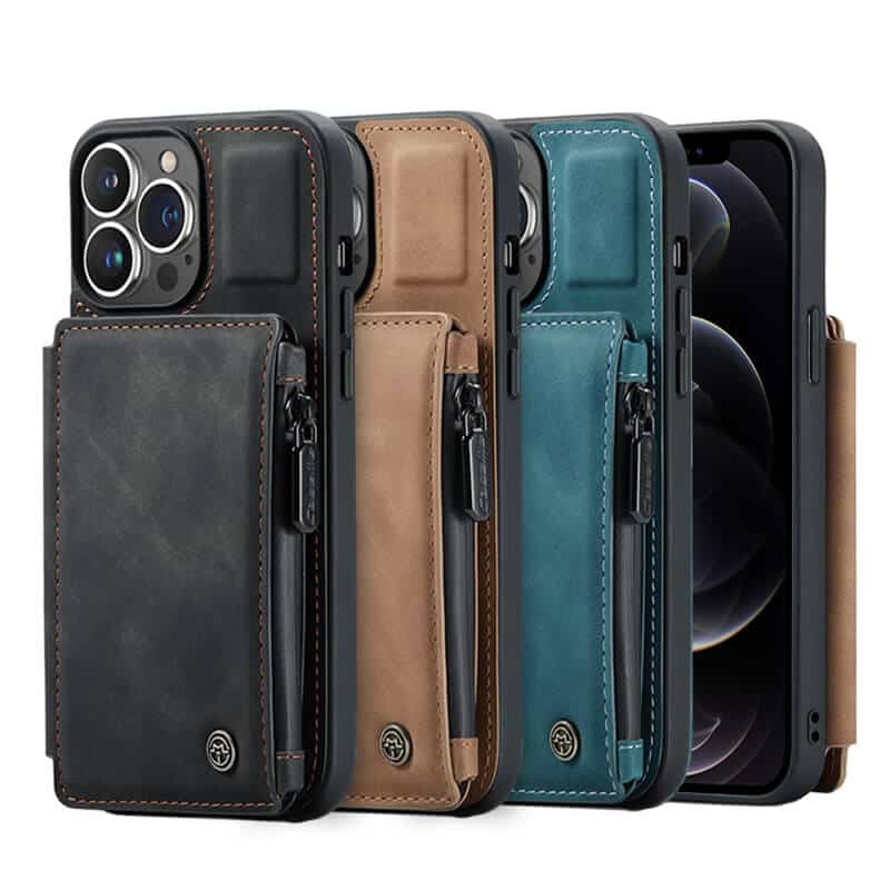 For Apple iPhone 12 12 Pro12 Pro Max CaseMe Back Zipper Wallet Case W 3 Card Slots, RFID Blocking, 1 Money Pocket, Credit Card Holder Leather Cover