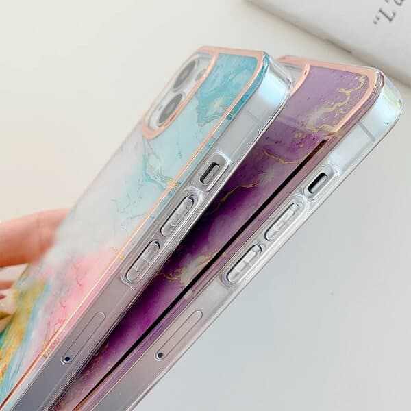 For Apple iPhone 12 Case Hard back Marble Pattern Slim Design Enhanced Camera and Screen Protection Girls and Women Cover (Green)