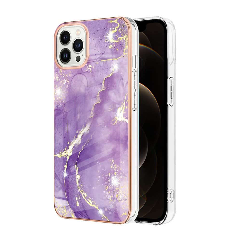 For Apple iPhone 12 Pro Case Hard back Marble Pattern Slim Design Enhanced Camera and Screen Protection Girls and Women Cover (Purple)