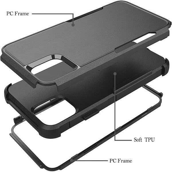For Apple iPhone 13 Pro Max 3in1 Case Drop Resistant Defender Tradies Hybrid Armor Heavy Duty Rugged Shockproof Tough Cover (Black)