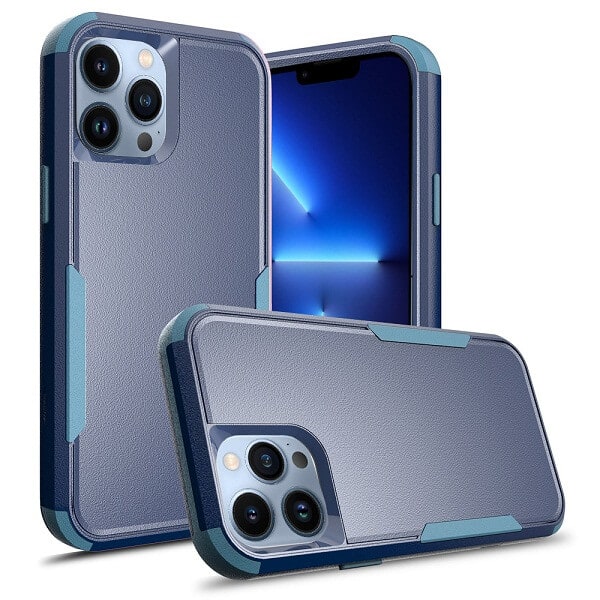 For Apple iPhone 13 Pro Max 3in1 Case Drop Resistant Defender Tradies Hybrid Armor Heavy Duty Rugged Shockproof Tough Cover (Navy Blue)