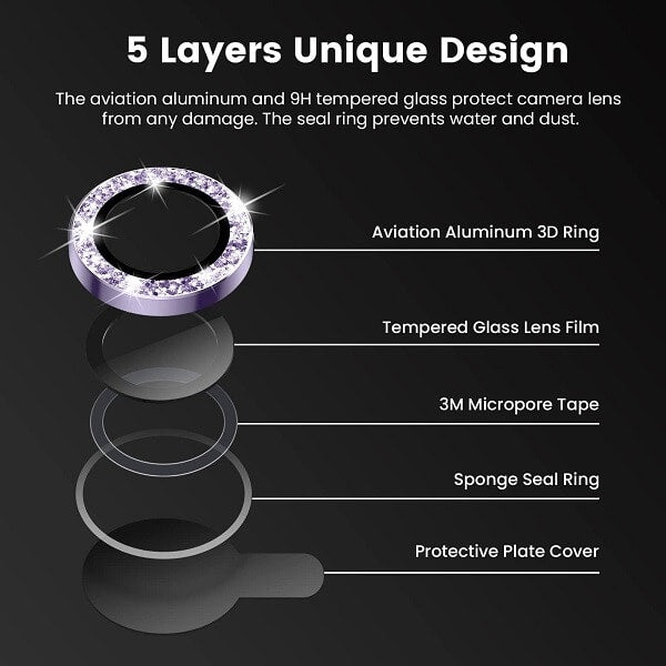 For Apple iPhone 131415Pro Max14 15 Plus Metal Camera Lens Glitter Cover Glass Protector