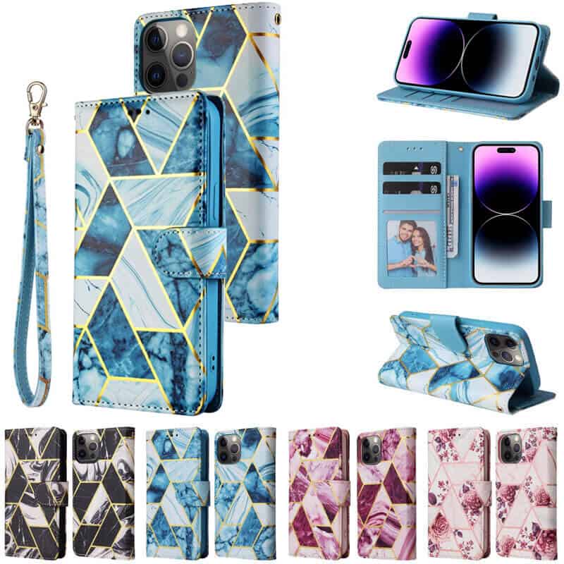 For Apple iPhone 14, 14 Plus, 14 Pro, 14 Pro Max Case Marble Painting Pattern With Flip Wallet Case Leather Card Slots Stand Cover