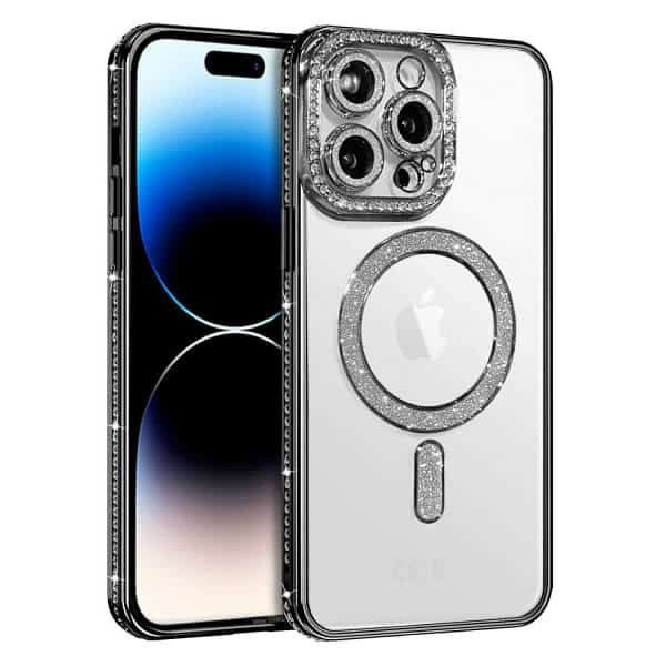 For Apple iPhone 16/15/14/12/11 Pro Max Plus Case, MagSafe Magnetic Diamond Rhinestone Glitter Crystal Bling Camera Lens Protector Shockproof Cover