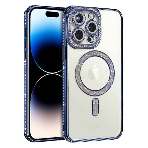 For Apple iPhone 16/15/14/12/11 Pro Max Plus Case, MagSafe Magnetic Diamond Rhinestone Glitter Crystal Bling Camera Lens Protector Shockproof Cover