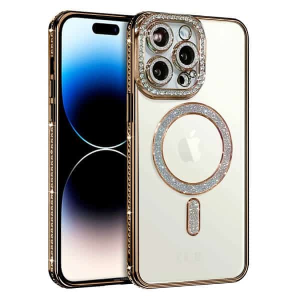 For Apple iPhone 16/15/14/12/11 Pro Max Plus Case, MagSafe Magnetic Diamond Rhinestone Glitter Crystal Bling Camera Lens Protector Shockproof Cover