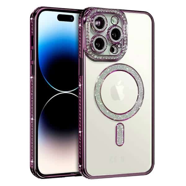 For Apple iPhone 16/15/14/12/11 Pro Max Plus Case, MagSafe Magnetic Diamond Rhinestone Glitter Crystal Bling Camera Lens Protector Shockproof Cover