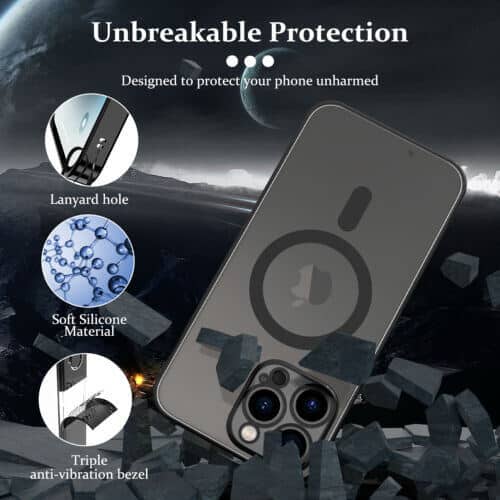For Apple iPhone 14 Pro MagSafe Magnetic Case with HaloLock Shockproof Military Grade Protection Scratch Resistant Back Clear Protective Cover (Black)